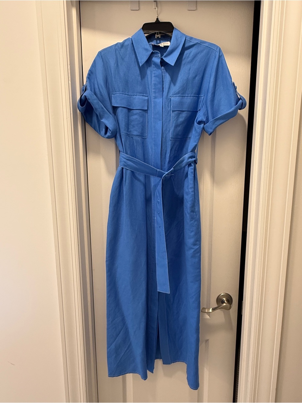 HUNTER BELL Electric Blue Midi Shirt Dress with Tie Belt
